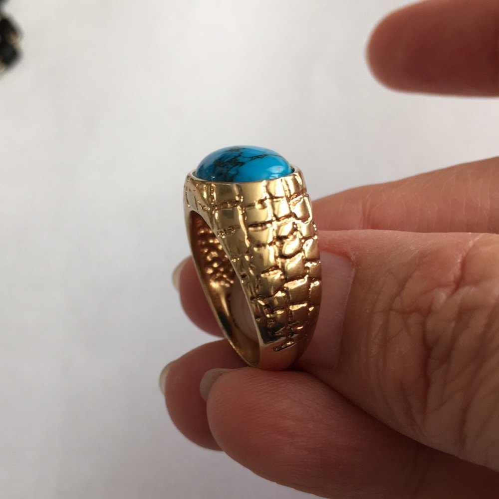 Turquoise gold plated sterling silver ring - Picture 10 of 11
